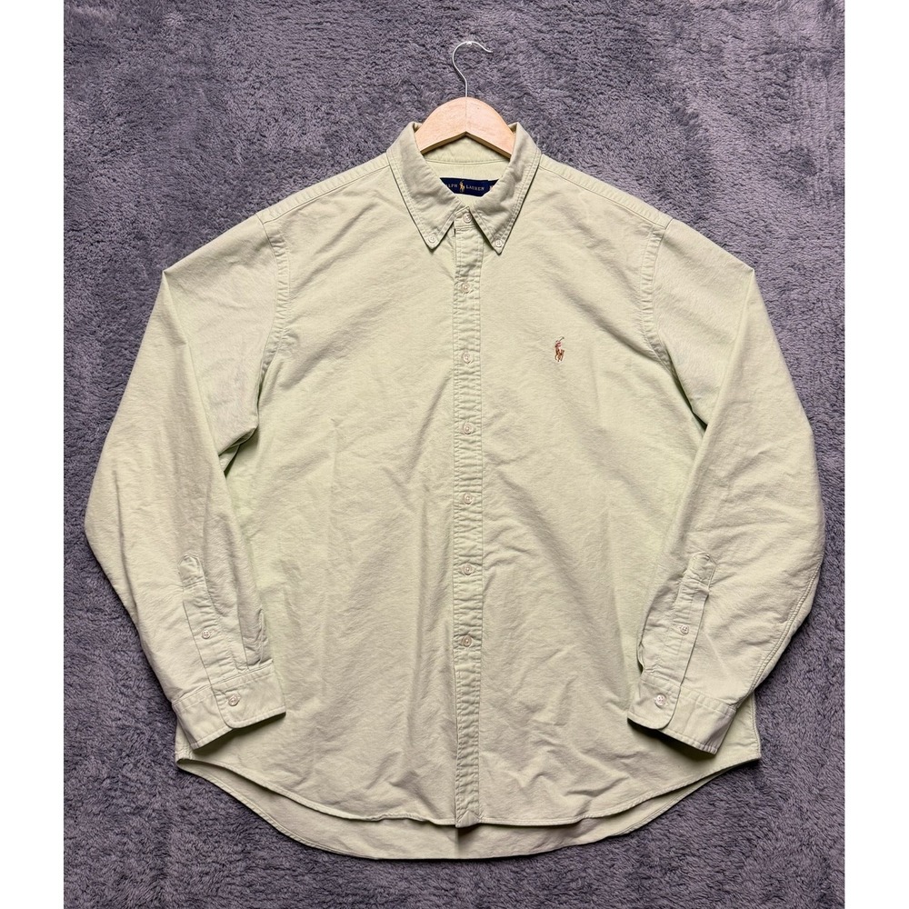 Ralph Lauren Shirt Mens 2XL Green 100% Cotton Long Sleeve Button Down Flesh Pony